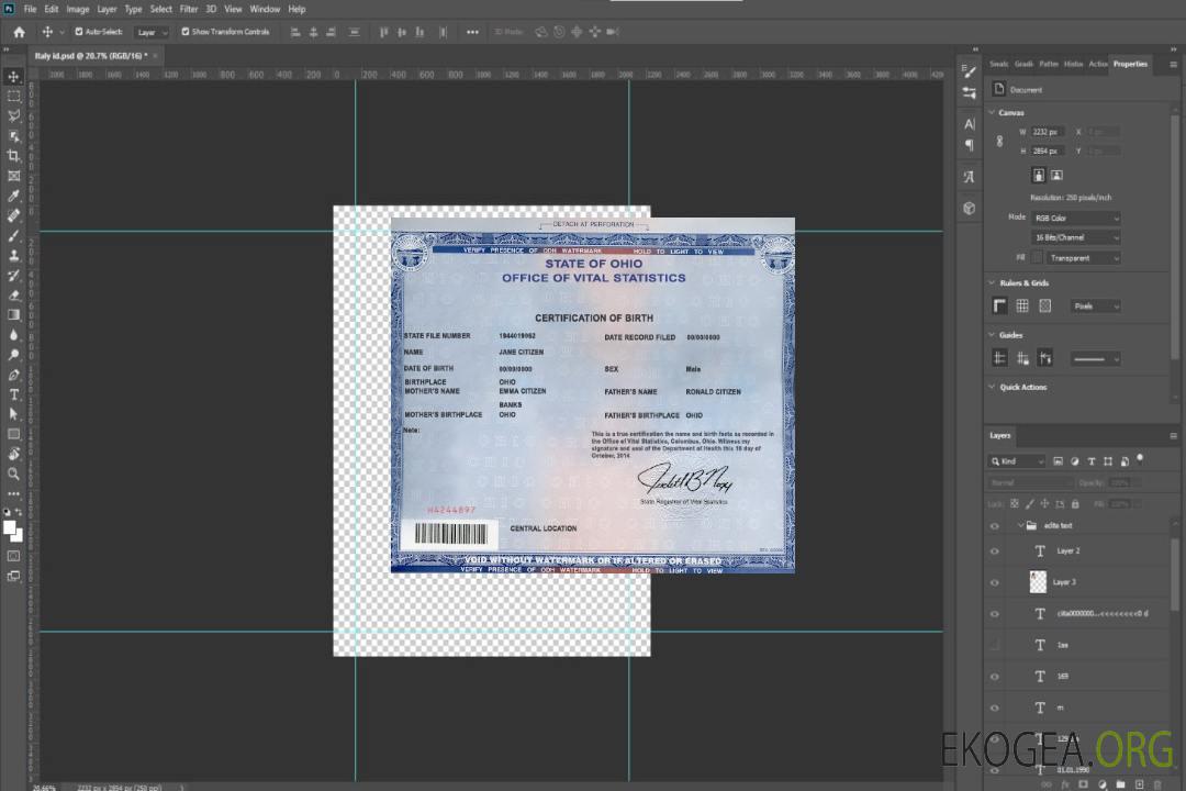 Modèle de certificat de naissance de l'État de l'Ohio aux États-Unis au format PSD template Modèle de certificat de naissance de l'État de l'Ohio aux États-Unis au format PSD template